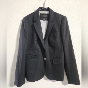 J. Crew Schoolboy Women’s Black Wool Blazer Gold Buttons Striped Lining size 2